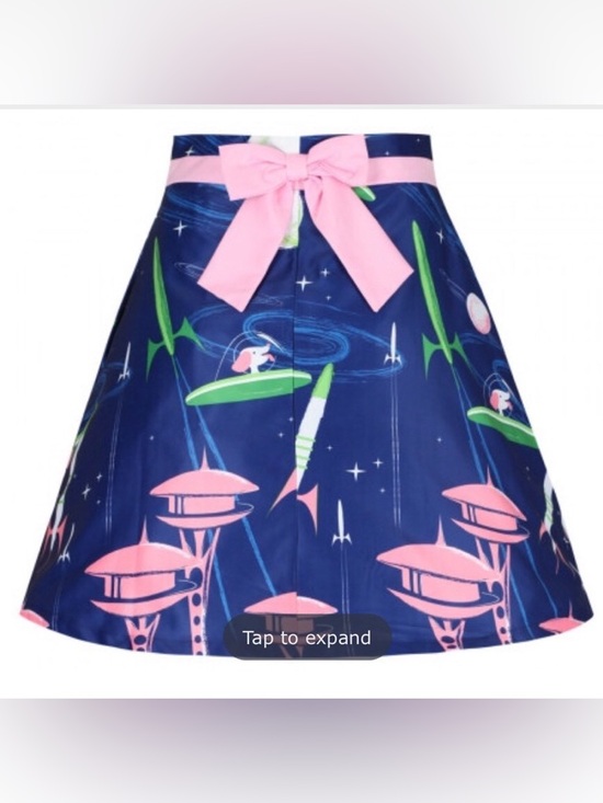 Lindy Bop Dresses & Skirts - Lindy Bop Retro Space Dog A-Line Skirt with Pink Bow